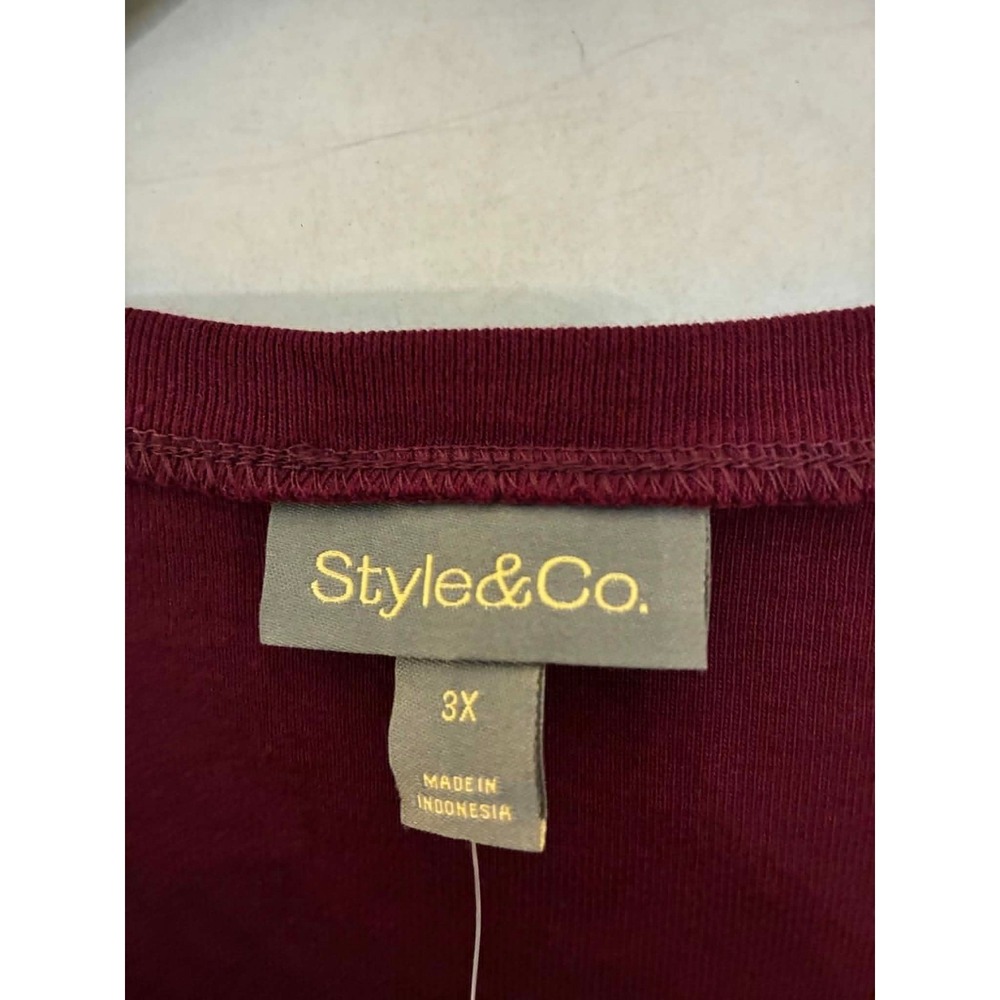 Style & Co Womens 3X Burgundy Henley Top 3/4 Sleeve Plus Size Casual NWT - Picture 3 of 5